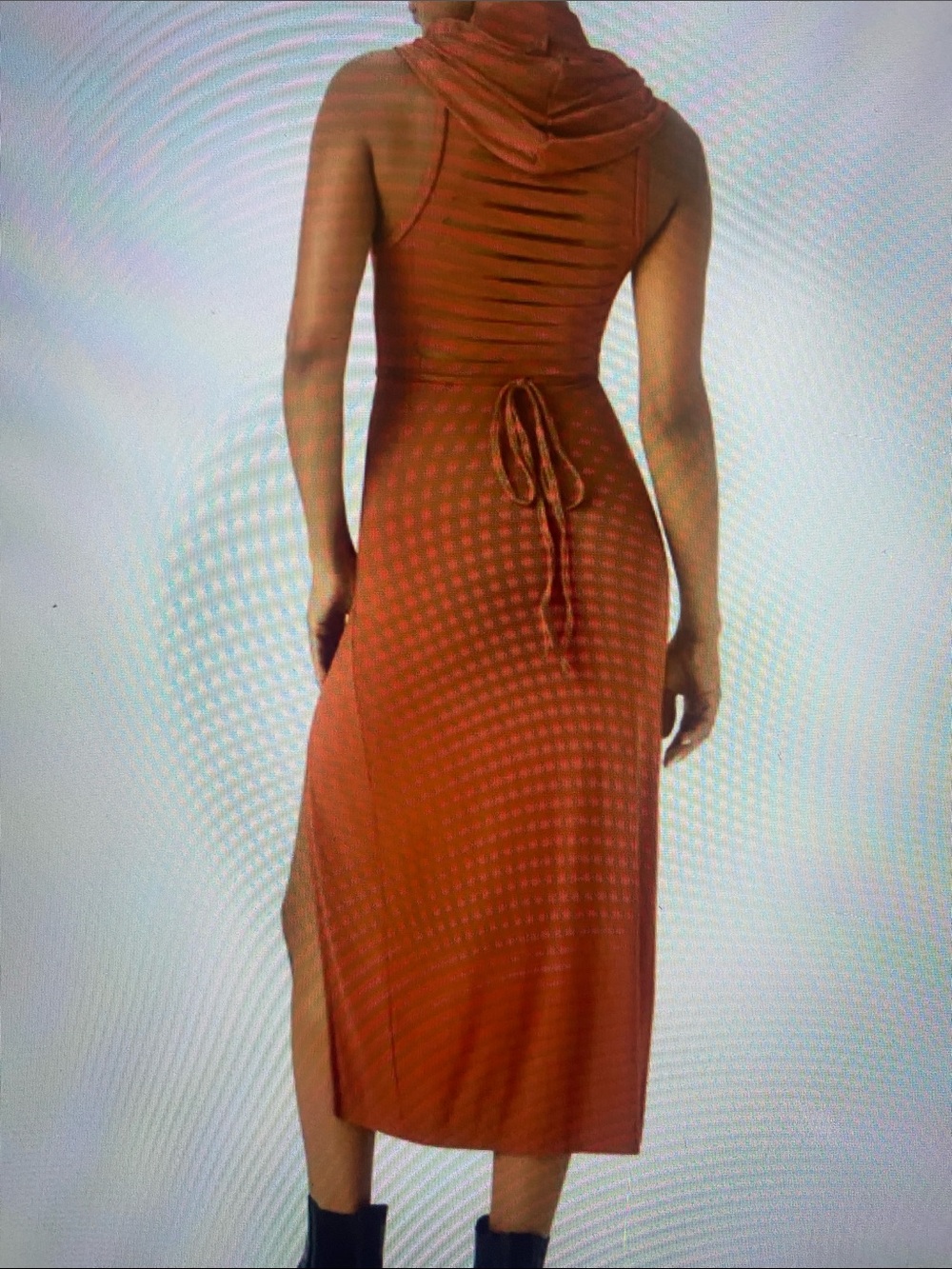 3X.  HALARA HOODED SLEEVELESS CUT OUT TIE BACK MIDI HOODED  DRESS